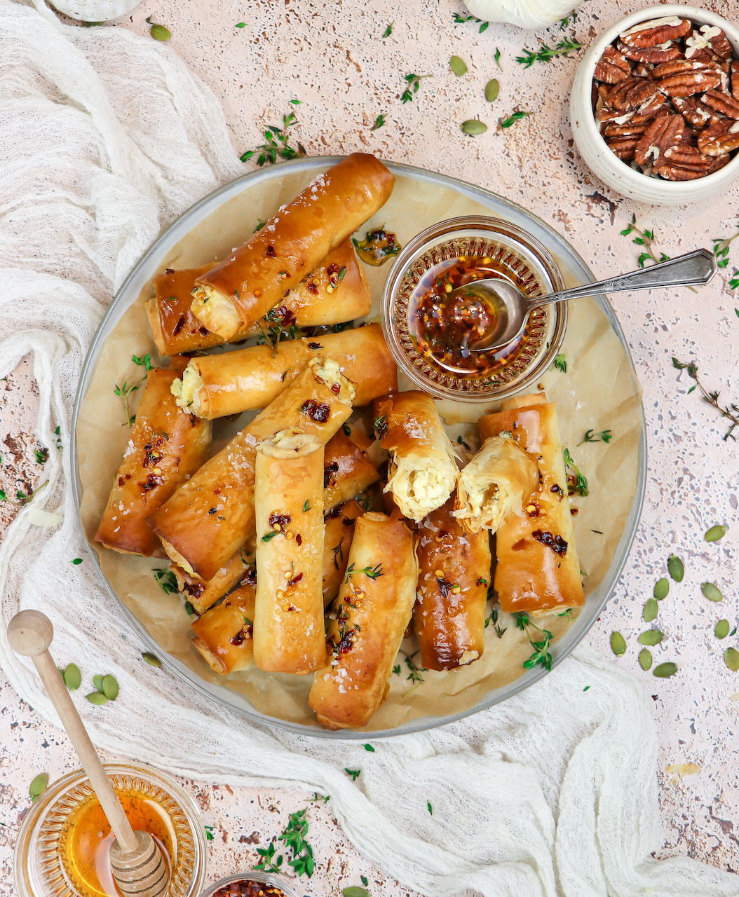 Flaky Chili Honey Feta Rolls Appetizer